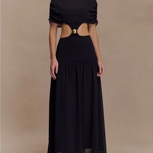 Meshki Black Maxi Dress with Gold Ring Cutout